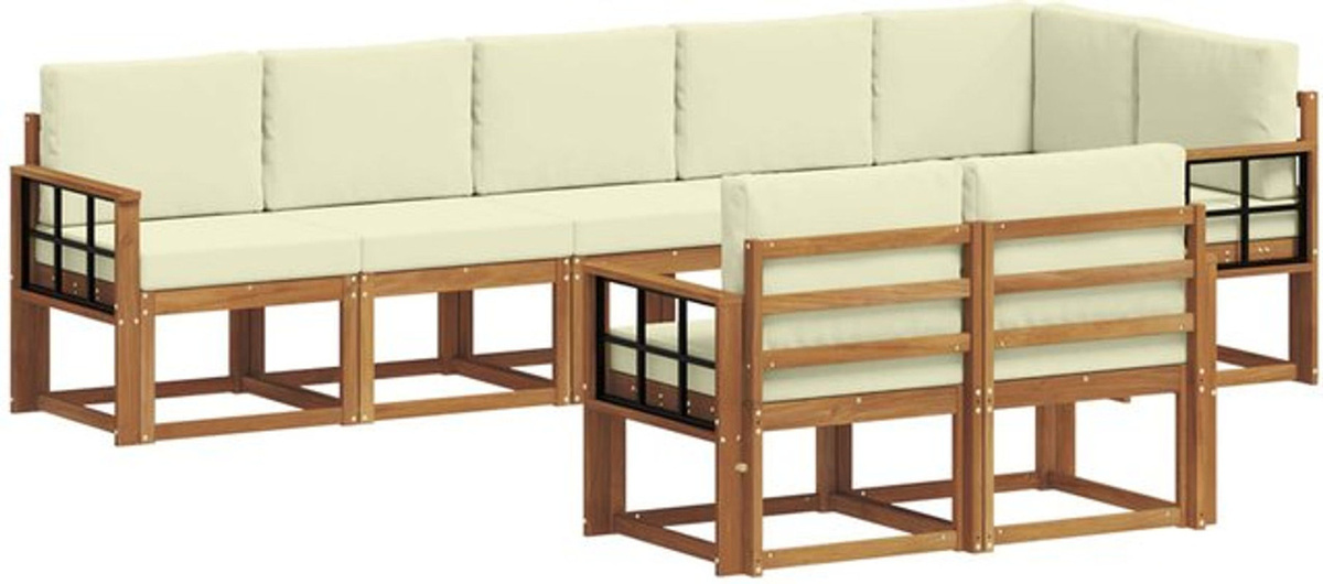 vidaXL Outdoor-Sofagarnitur aus Akazie mit 8-teiligem Set und Kissen in Natur und Beige - Bild 1