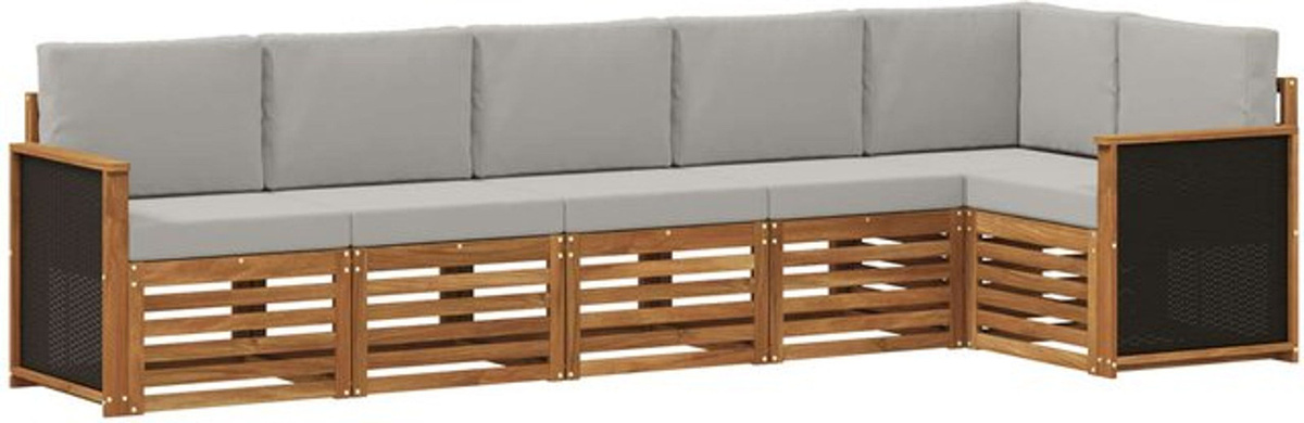 vidaXL Ecksofa Set mit 5 Kissen in Natur und Hellgrau aus Akazie und Polyester im modernen minimalistischen Design - Bild 1