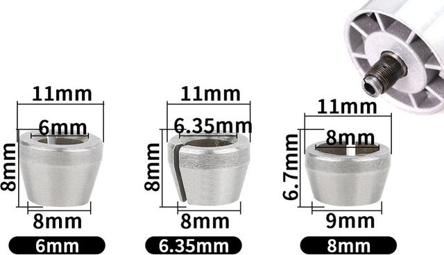 DAZZLEEX 3-teiliges Spannzangen-Set aus Kohlenstoffstahl in Silber für Graviermaschinen, Trimmgeräte und Elektrofräser-Umbau mit 6 mm, 6,35 mm und 8 mm - Bild 1