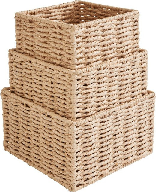 VBS Korb Quadratisch im 3er-Set, beige, gewoben aus Rattan und Papier - Bild 1