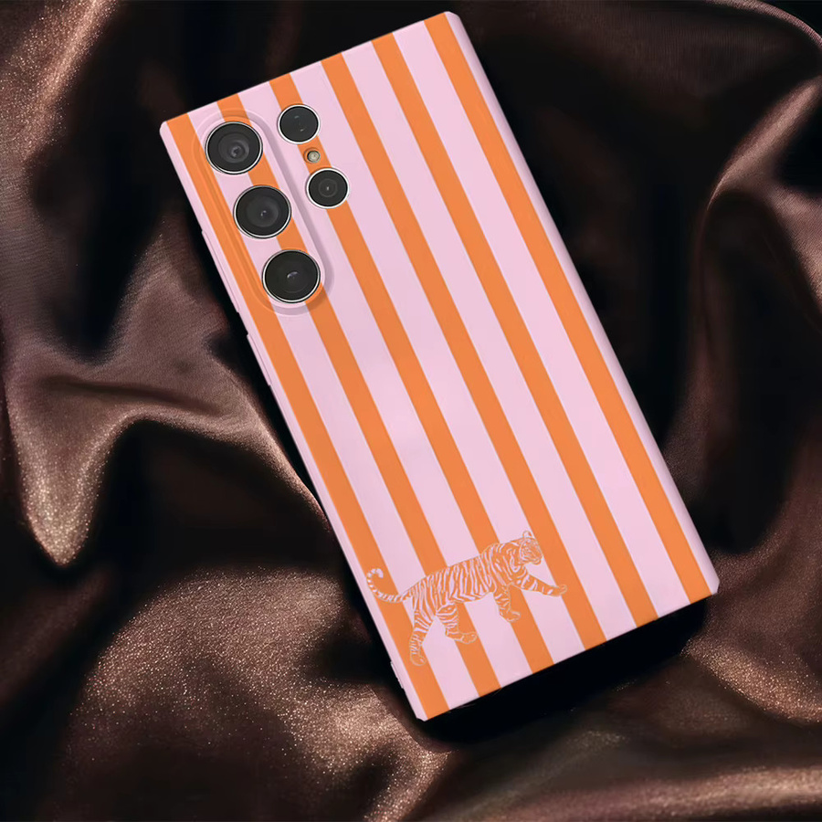 Potdemiel Handyhülle mit rosa-orange gestreiftem Tiger-Design für Samsung Galaxy S25 S24 S23 Ultra Plus A35 A322 Glänzendes Hard Cover - Bild 5