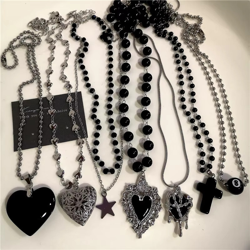 imixlot Halskette, Schwarz, Pfirsich Herz Stern Anhänger, Silber, Unisex - Bild 3