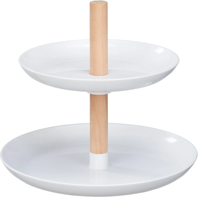 Relaxdays Etagere aus Kunststoff in Holzoptik, 2-stöckig, Weiß, B: 21 cm, T: 19 cm - Bild 1