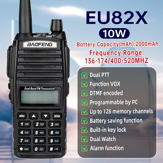 Baofeng UV-82X Dualband Walkie Talkie Transceiver mit 10 W Leistung in Schwarz - Bild 1