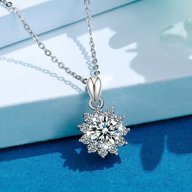 Halskette Moissanit Sonnenblume, 925 Silber, Weiß, Damen - Bild 1