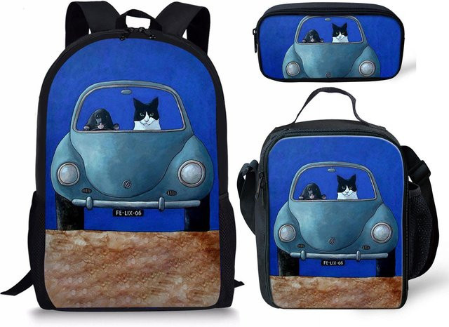 Fancy Style Studio 3er-Set Schulrucksäcke und Federmäppchen mit 3D-Auto-Design in Blau - Bild 1