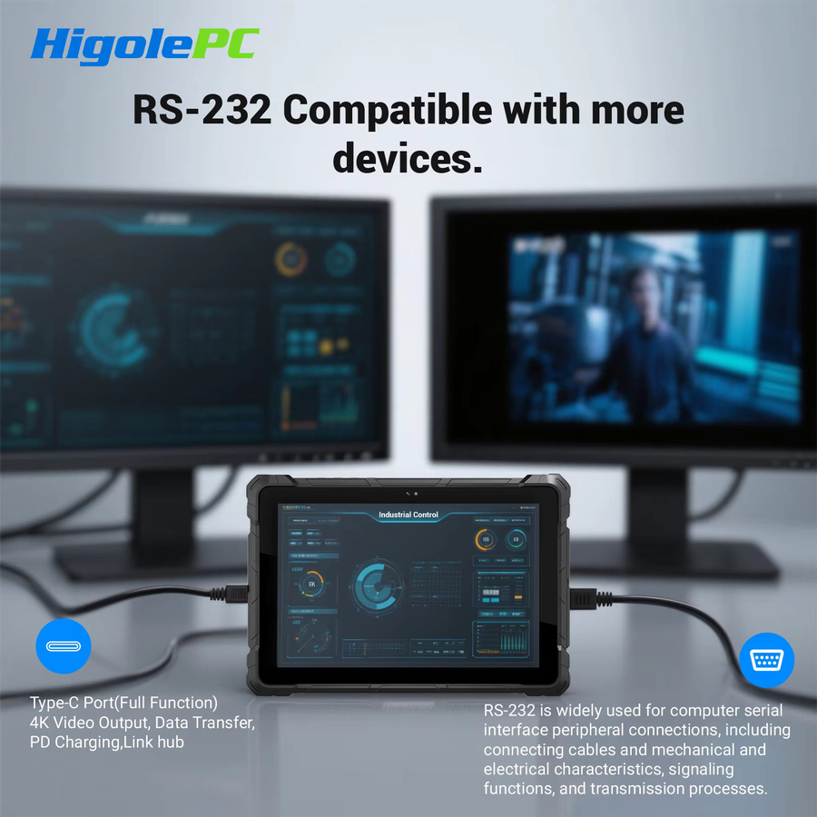 Higole F9A Industrielles Tablet-PC mit 10,1 Zoll Display, Intel N100, Windows 11, WiFi5, 8GB RAM, 128GB Speicher, 8000mAh Akku, RS232 Scanner, IP65 Schutz, Schwarz - Bild 5