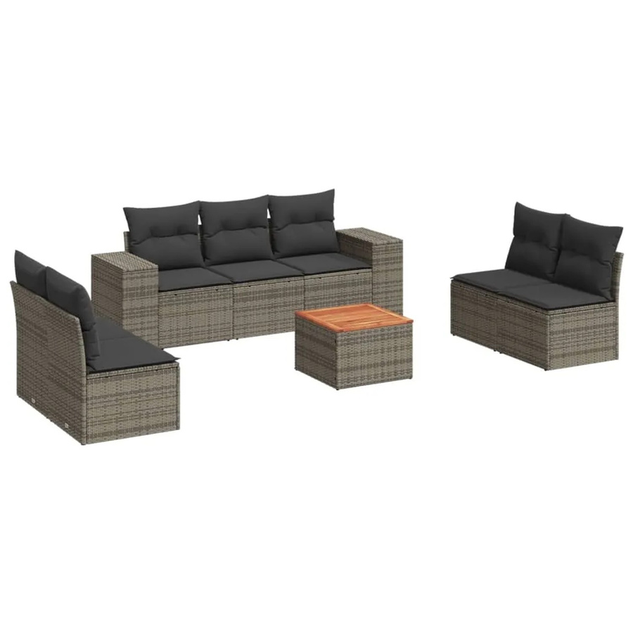 vidaXL 8-tlg Garten-Sofagarnitur aus Poly-Rattan mit Kissen in Grau - Bild 2