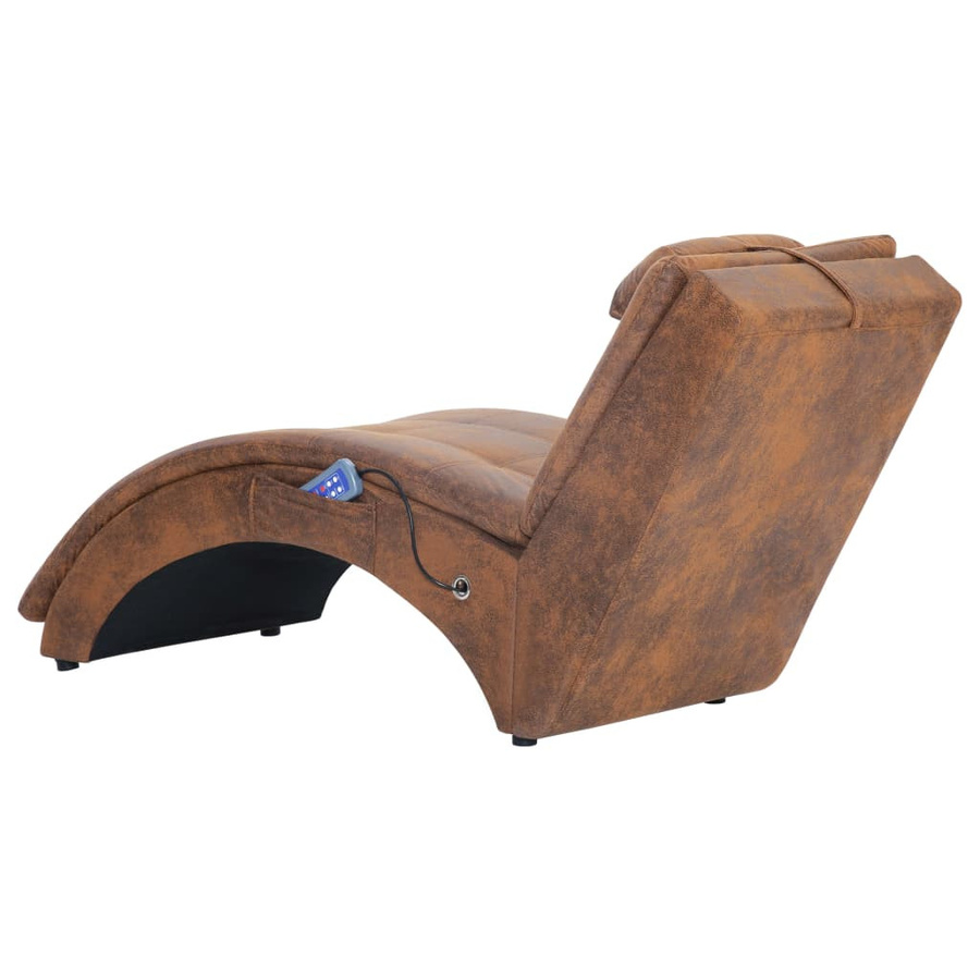 vidaXL Massage Chaiselongue mit Kissen in Braun aus Kunstwildleder mit ergonomischer Kurve und motorisierter Liegefunktion, B/T/H: 142 x 73 x 55 cm - Bild 2