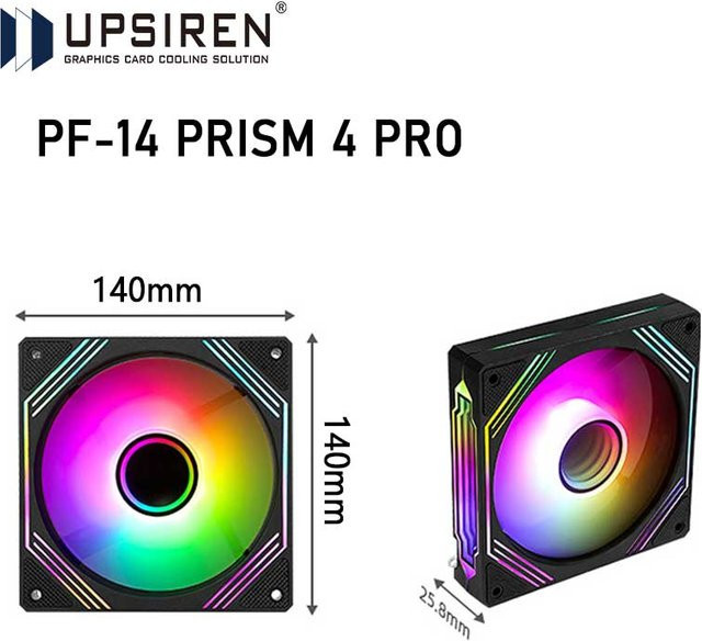 Upsirene PF-14 Prisma 4pro Computer Chassis Lüfter, 14 cm, ARGB, 4 Pin PWM, Schwarz, 61,5 CFM, 650-1800 U/min - Bild 1