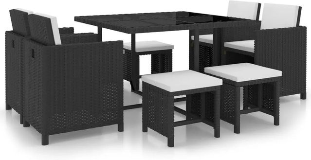 vidaXL 9-tlg Garten-Essgruppe aus Poly Rattan mit Auflagen in Schwarz Modell 4 - Bild 1