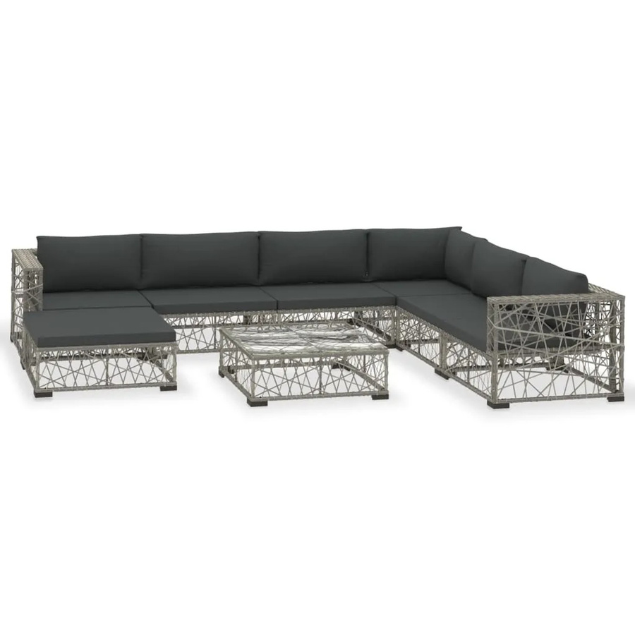 vidaXL 8-tlg Garten-Lounge-Set aus Poly Rattan in Grau mit wetterfesten Auflagen und pulverbeschichtetem Stahlrahmen - Bild 2