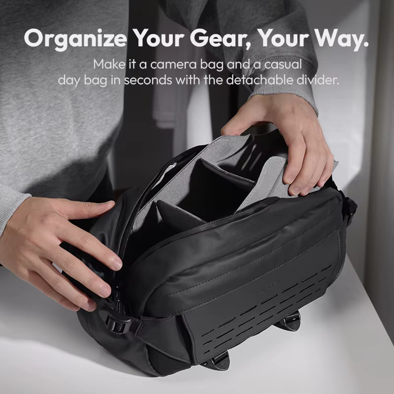 Ulanzi AB02 TAI Outdoor Sling Bag Body-Cross Bag Brusttasche und Reisetasche für Smartphone und spiegellose Kamera, 9l, Schwarz oder Grau - Bild 4