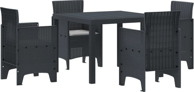 vidaXL 5-tlg Garten-Essgruppe aus Polyrattan mit Kissen in Anthrazit - Bild 1