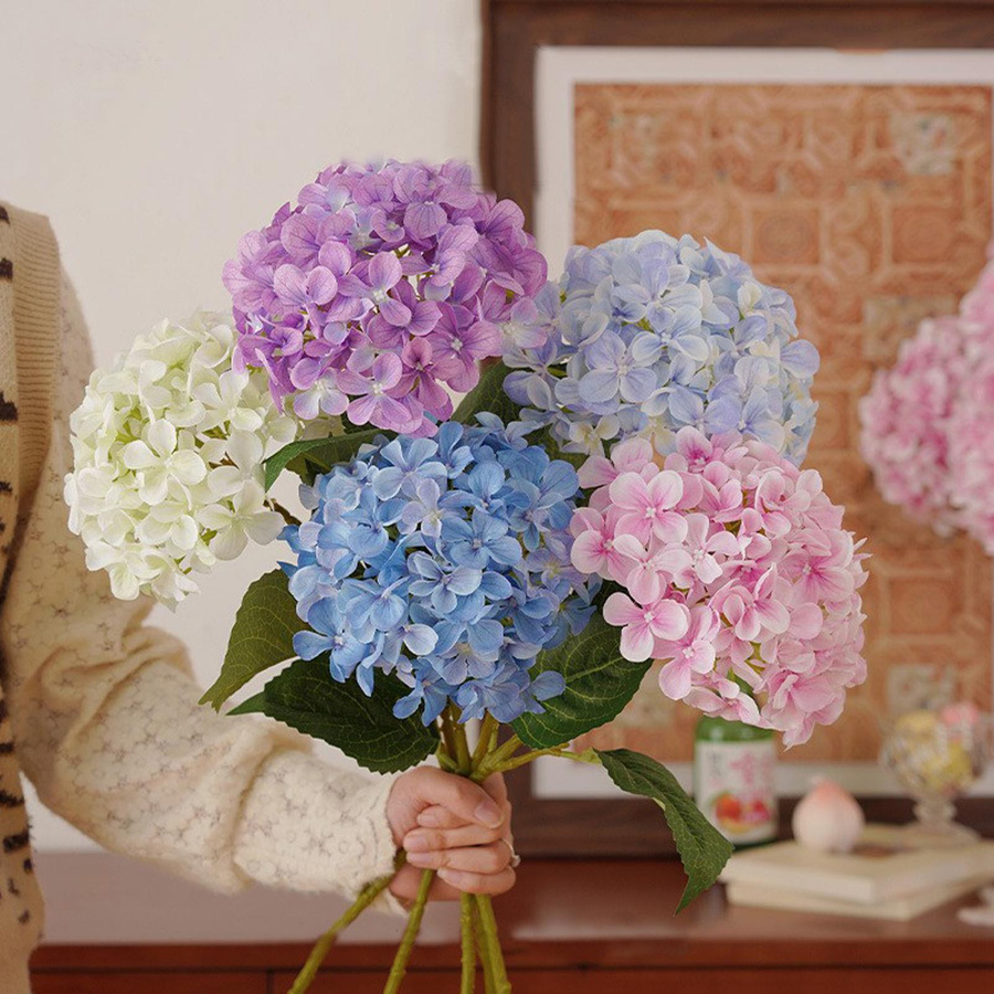 4 Stück künstliche Hortensienblüten in Multicolor mit 3D-Druck für Dekoration zu Hochzeit und Zuhause von KONNWEI - Bild 3