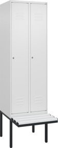 C+P Spind Classic PLUS Garderobenschrank mit Sitzbank, 2 Abteile, Farbe Reinweiß, B/T/H: 212 x 60 x 81,5 cm, mit Zylinderschloss und 3 Garderobenhaken - Bild 1