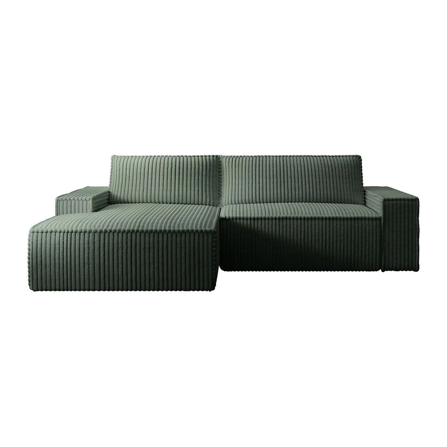 Vente-unique Schlafsofa Amelia in Tannengrün mit Cord-Bezug und L-Form - Bild 2