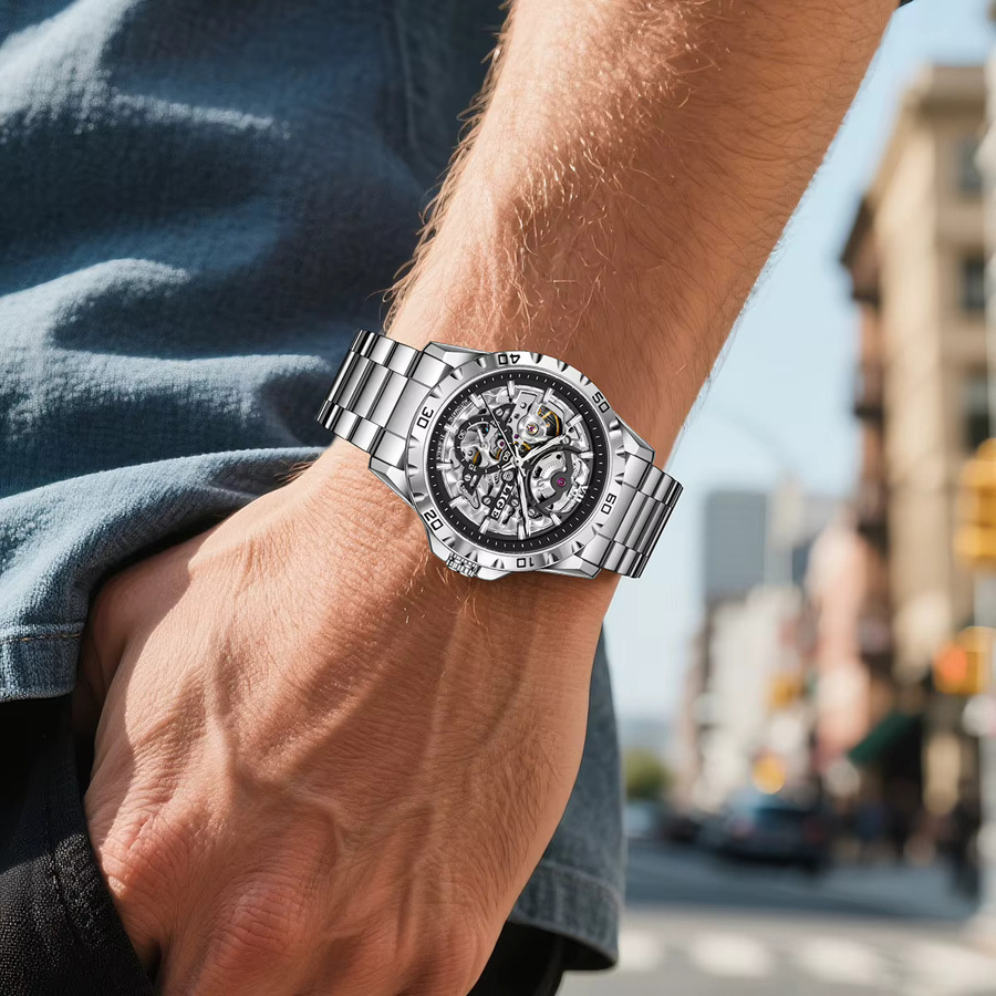 LIGE Ringuhr, Automatik, Edelstahl, Schwarz, Herren - Bild 5