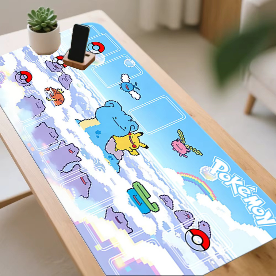 Potdemiel Gaming-Mauspad Pikachu & Ditto Pixel Art Wolken-Himmel, bunte Anime Schreibtischunterlage und rutschfeste Tastaturunterlage - Bild 2