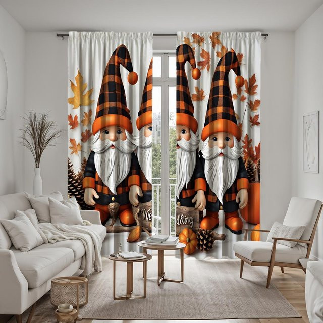 2er-Set Dekorativer Weihnachtsmann Vorhang mit digitalem Print, Weiß, B: 132 cm, H: 160 cm - Bild 1