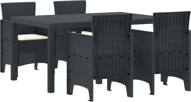 vidaXL 5-teiliges Garten Essset aus Poly Rattan mit Kissen in Anthrazit - Bild 1