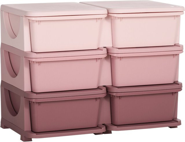 HOMCOM Spielzeugaufbewahrung aus Kunststoff mit 6 Schubladen für das Kinderzimmer in Pink - Bild 1