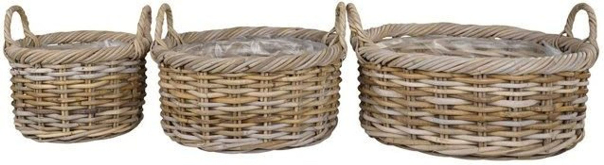 3er Set Rattan Körbe von House Nordic in Braun und Beige mit Kunststoff-Inlay, rund und skandinavisch im Design - Bild 1