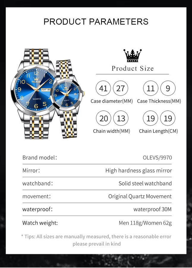 OLEVS Digitaluhr, Edelstahl, Blau, Unisex - Bild 5