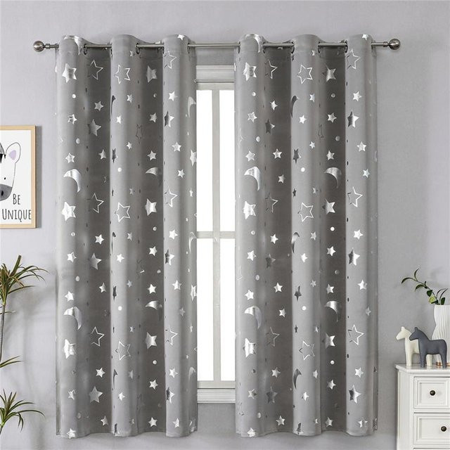 For Future Silberstern-Mond Verdunkelungsvorhänge mit Ösen, Thermoisoliert und UV-beständig, Farbe: Grau/Silber, Breite: 150 cm, Höhe: 250 cm - Bild 1