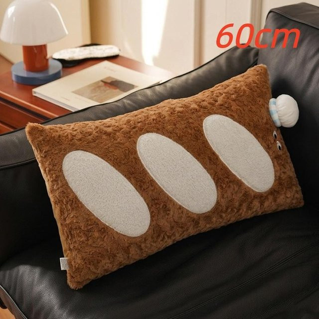 Set aus 2 Plüschkissen in Baguette- und Garnelen-Design, quadratische Dekokissen mit abnehmbarem Bezug für Sofa und Schlafzimmer, Braun - Bild 1