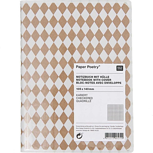 Rico Design Paper Poetry Notizbuch A6 mit Hülle in Weiß mit Rautenmuster - Bild 1