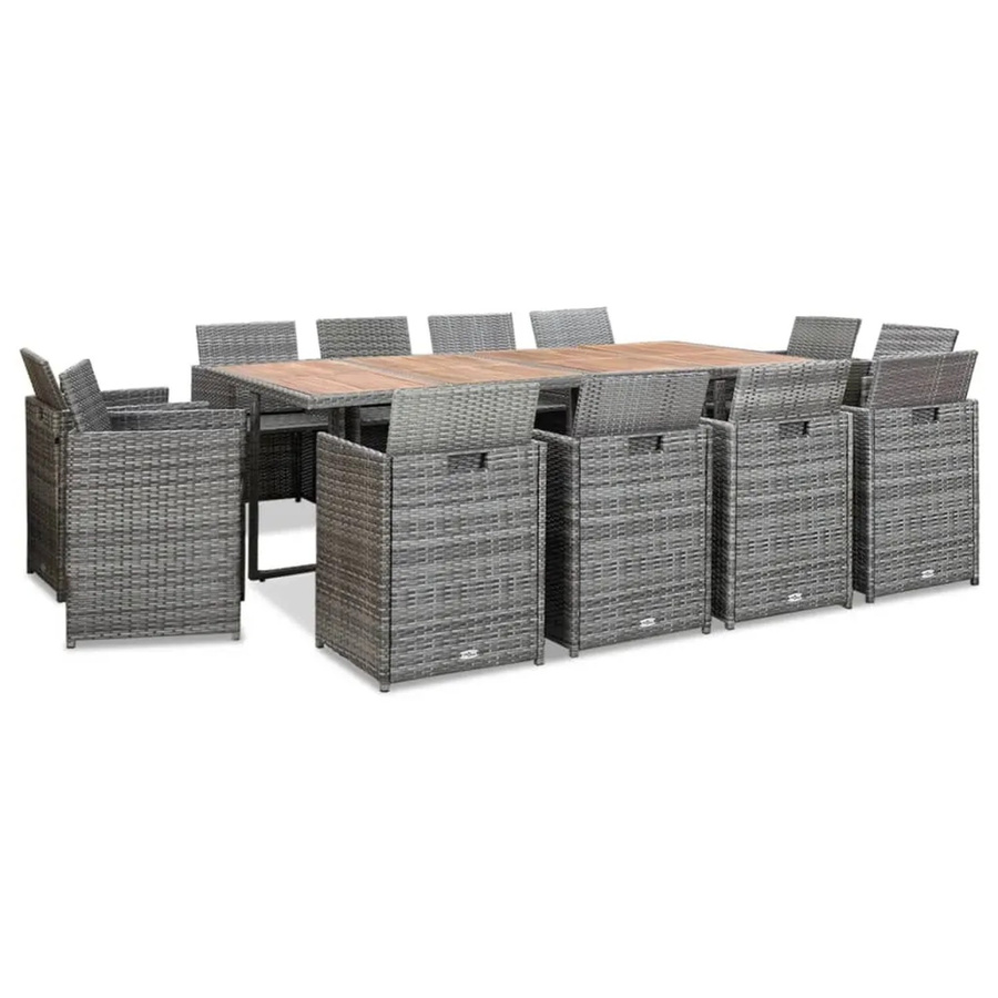 vidaXL 13-tlg Garten-Essgruppe aus Poly Rattan und Akazienholz in Anthrazit mit Kissen - Bild 2