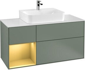 V&B Waschtischunterschrank Finion in Olivenmatt lackiert mit linkem Regal, Breite: 120 cm, Tiefe: 50,1 cm, Höhe: 50,1 cm - Bild 1