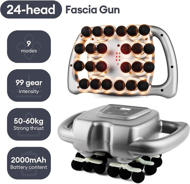 Foreverlily Fascia-Massagepistole mit 42 Massageköpfen für Rücken, Taille, Nacken und Schultern in Silber - Bild 1