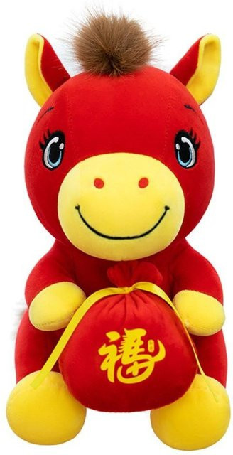 Jahr des Pferdes Sternzeichen Pony, Plüschpferd Puppe, rot, 25cm - Bild 1