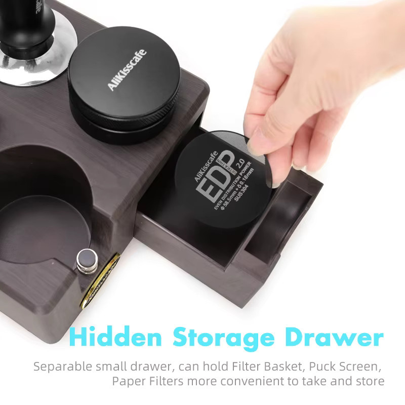 AliKisscafe Kaffee Tamper Station Siebträger Halter aus Holz in Schwarz für Delonghi und Breville Espresso Zubehör - Bild 5