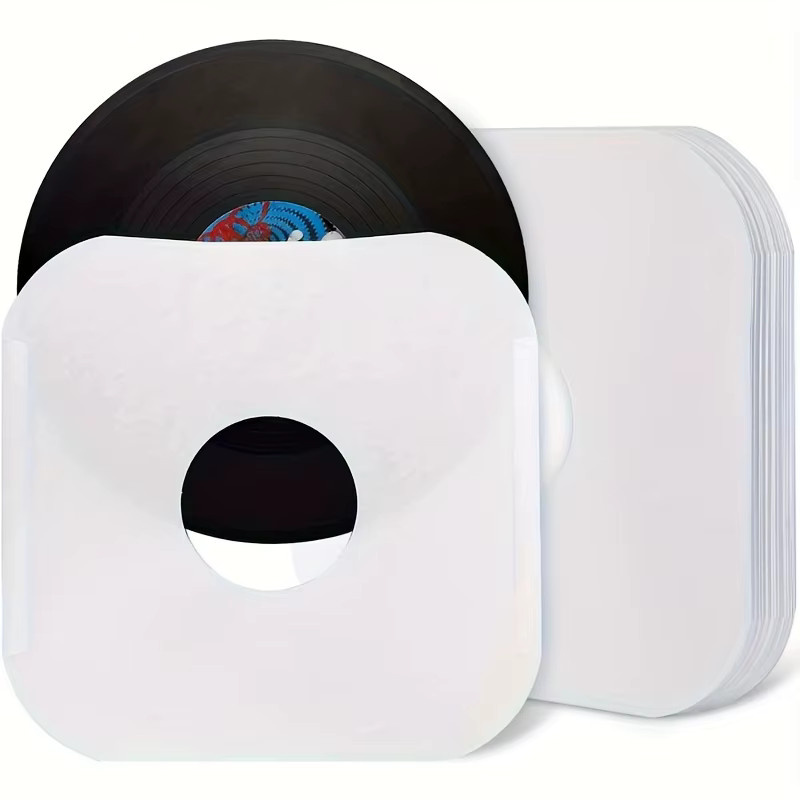 Weiße LP-Innenhüllen aus Kraftpapier für 12-Zoll-Vinylschallplatten mit runden Ecken und Mittelloch - Bild 2