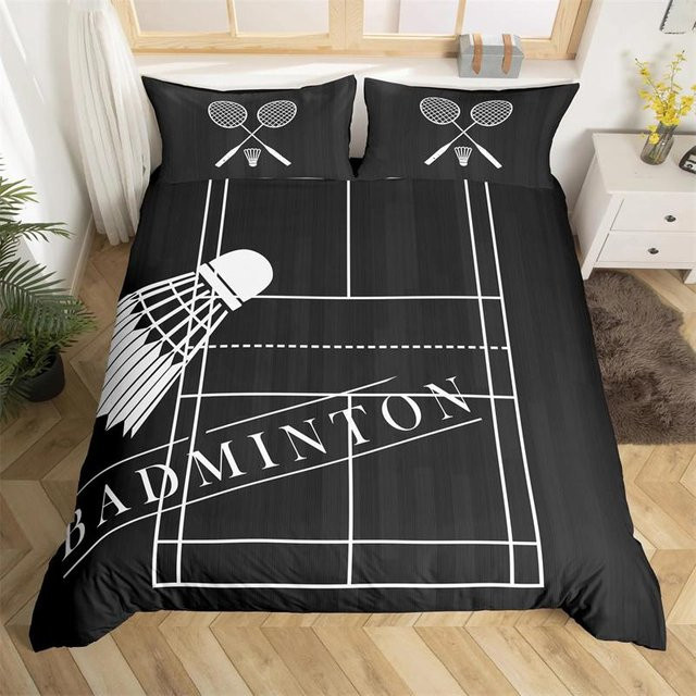 Badminton Bettwäsche Set mit Schläger-Motiv in Grün, Rosa und Schwarz, B/H: 135 x 200 cm - Bild 1