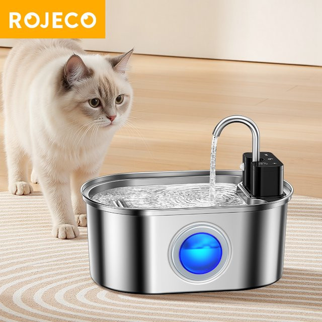 ROJECO Smart Trinkbrunnen aus Edelstahl für Katze und Hund mit Sensor, Farbe: Silber - Bild 1
