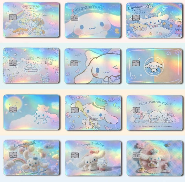 Moetch C-Cinnamoroll Laser-Holografischer Karten-Skin-Aufkleber für Kredit- und Debitkarten, 4er-Set, Multicolor, wasserfest und kratzfest - Bild 1