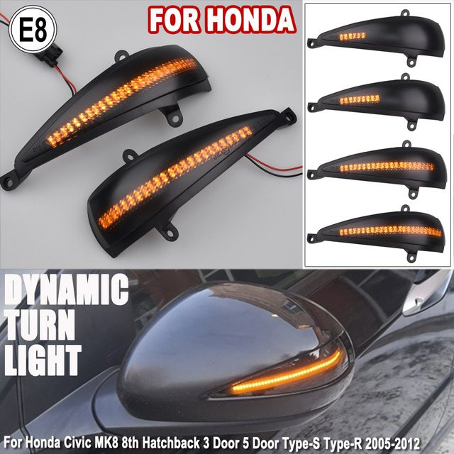 Malcayang LED-Seitenflügelspiegel mit dynamischem Blinker und Kontrollleuchte für Honda Civic 8. MK8 Typ-S Typ-R FN 1 2 3 FK 1 2 3 in Schwarz - Bild 1