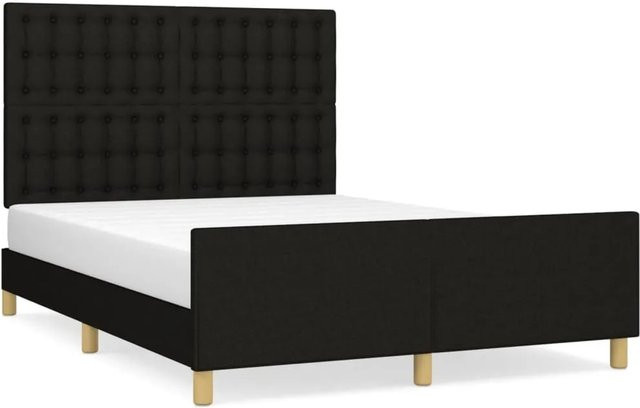 vidaXL Bettgestell mit Kopfteil in Schwarz aus Stoff und Holz, B/T/H: 140 x 190 x 128 cm - Bild 1
