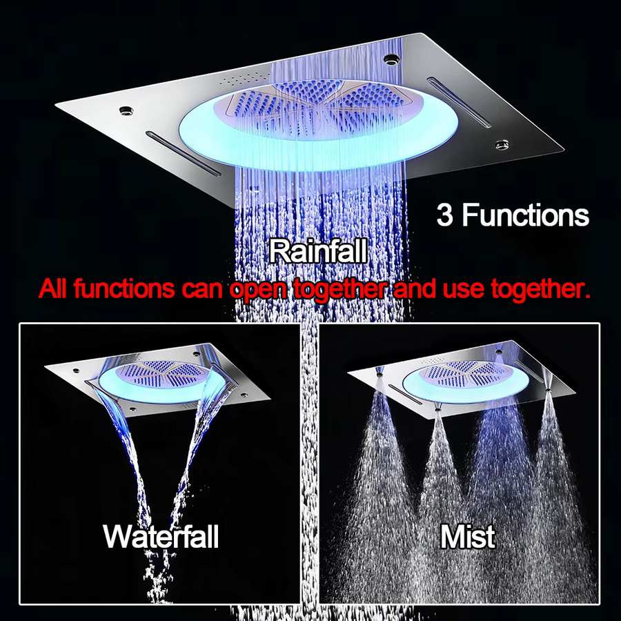 Qlonn Luxus-Duschset mit intelligentem Thermostatmischer, Decken-LED-Musik-Duschkopf und Massage-Düsen in Schwarz, B/B: 550 x 550 mm - Bild 3