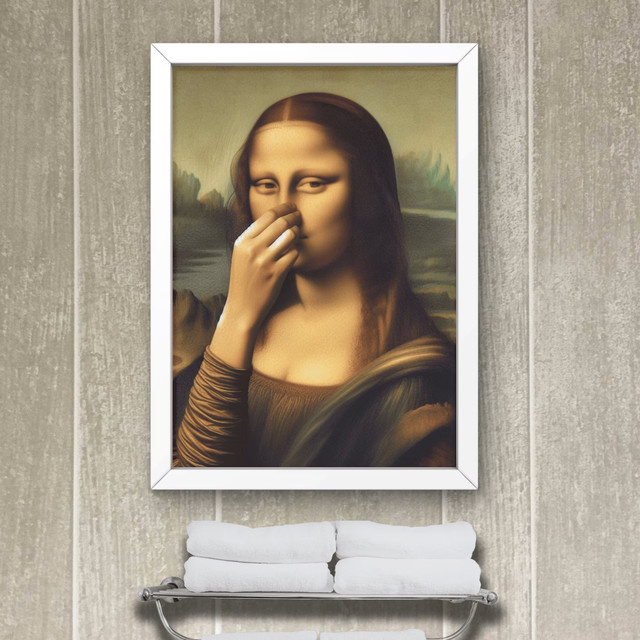 SHENCHEN Vintage Poster Mona Lisa Parodie Badezimmer Wandkunst mit lustigem Toilettenhumor und Typografie, Mehrfarbig - Bild 1