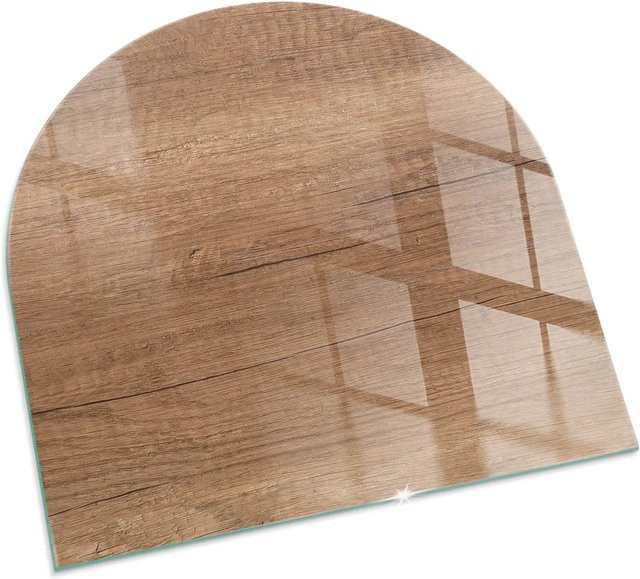 Tulup Glasplatte für Kaminöfen mit natürlichem Holzmuster in Braun, Halbkreis, B: 100 cm x T: 100 cm - Bild 1
