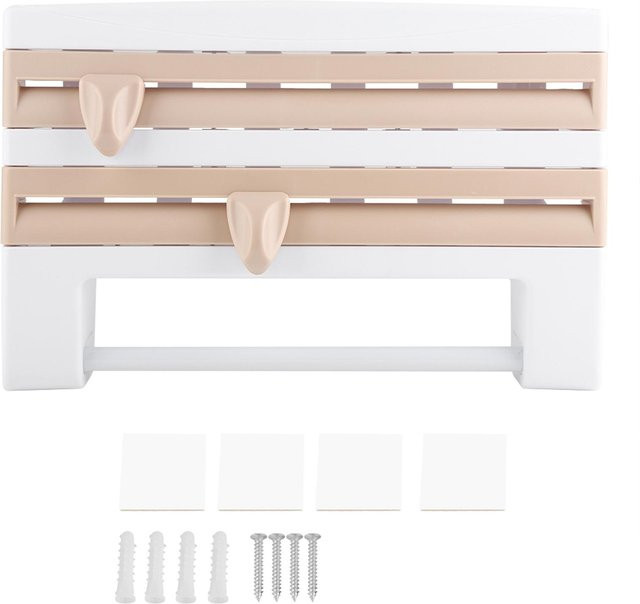 CosyHome Wandmontage Küchenregal mit Papierhandtuchhalter und Frischhaltefolien-Schneider in Weiß - Bild 1