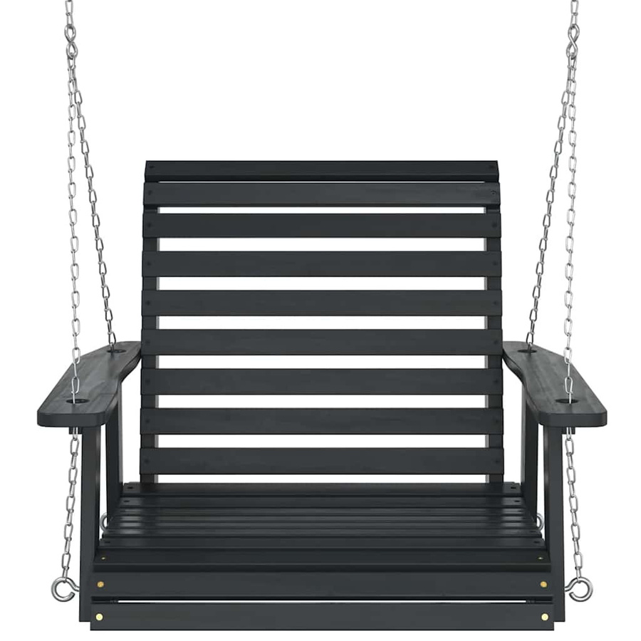 vidaXL Garten-Hängestuhl aus massivem Tannenholz mit Metallketten und Armlehnen, Schwarz, B: 110,0 cm, T: 72,0 cm, H: 63,0 cm - Bild 5