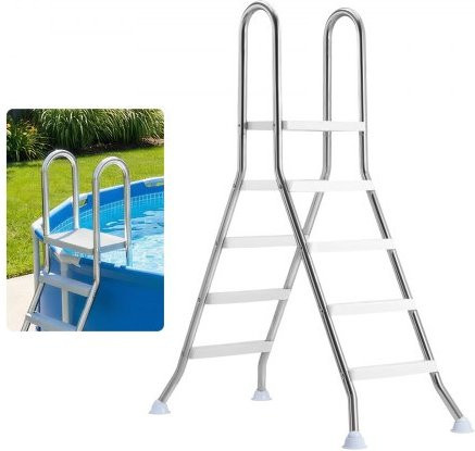 VEVOR Above Ground Pool Leiter aus Edelstahl, A-Frame Schwimmbad Treppe für 125 cm hohe Poolwände, 150 kg Tragkraft, 4 Stufen mit rutschfester Plattform, Silber - Bild 1
