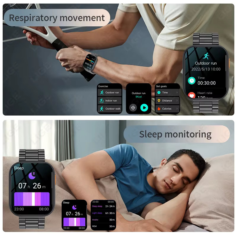 LIGE Smartwatch, Edelstahl, Schwarz, Herren, wasserdicht - Bild 4