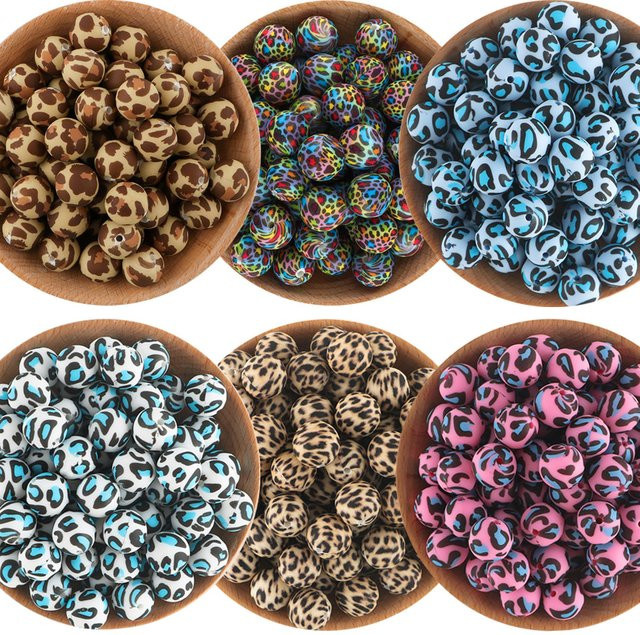 Perlen Leopard Print, Silikon, 15 mm, 15 Teile - Bild 1
